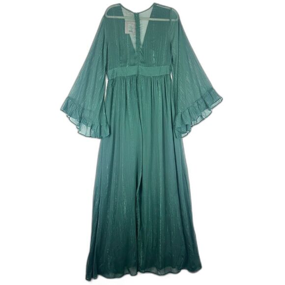 Showpo Dangerous Woman Maxi Dress Size 10 Emerald Plunge Thigh Split New - Picture 4 of 9